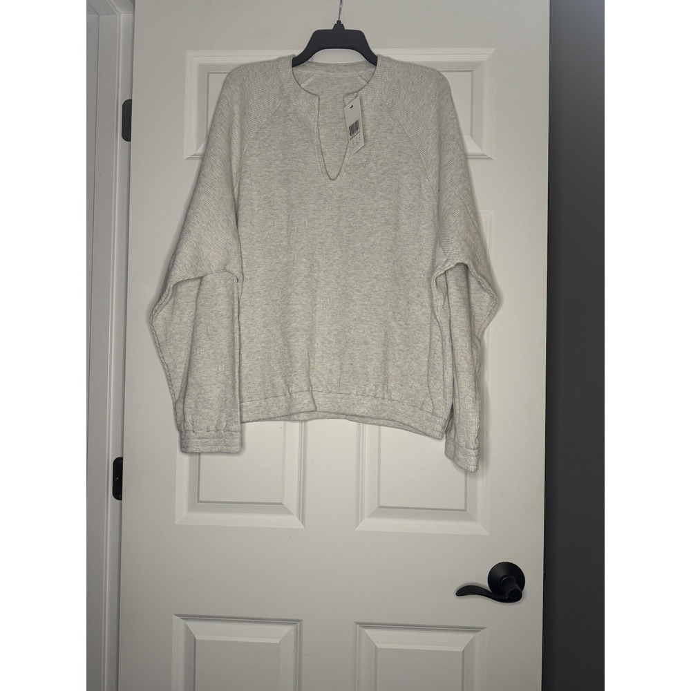 Leze The Label Athena Waffle Knit Long Sleeve Organic Cotton Xl Gray Nwt